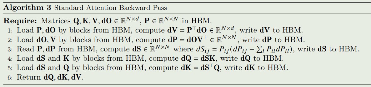 standard attention backward pass