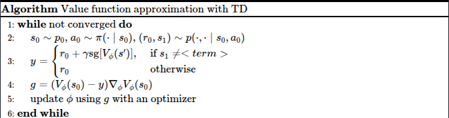 Value function approximation with TD